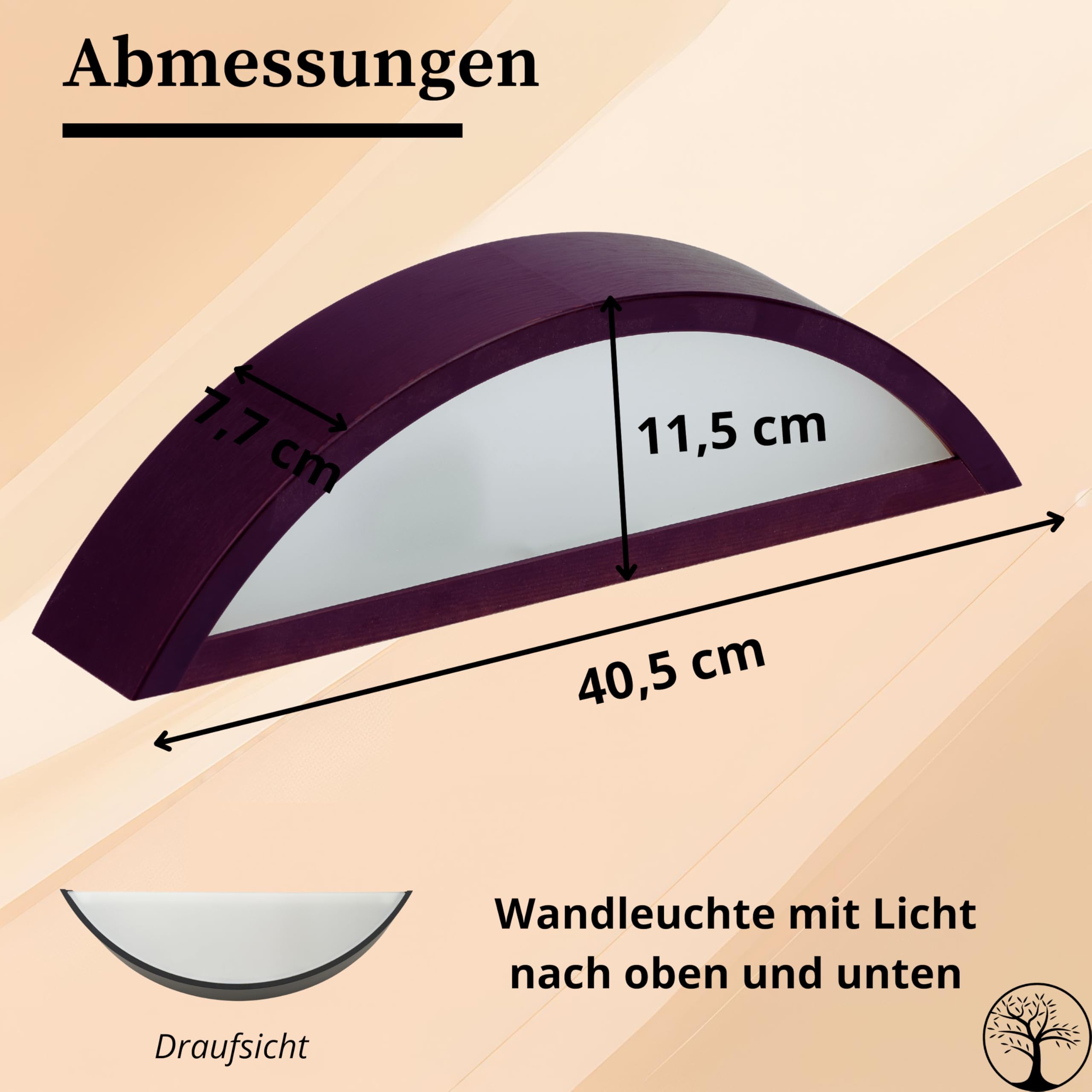 Wandleuchte Innen E27 Oben-Unten Beleuchtung - Wandlampe Holz Schwarz - Modern Halbrunde Wandbeleuchtung für Schlafzimmer, Wohnzimmer, Flur, Küche - Stilvolle Kiefernholz LEJA