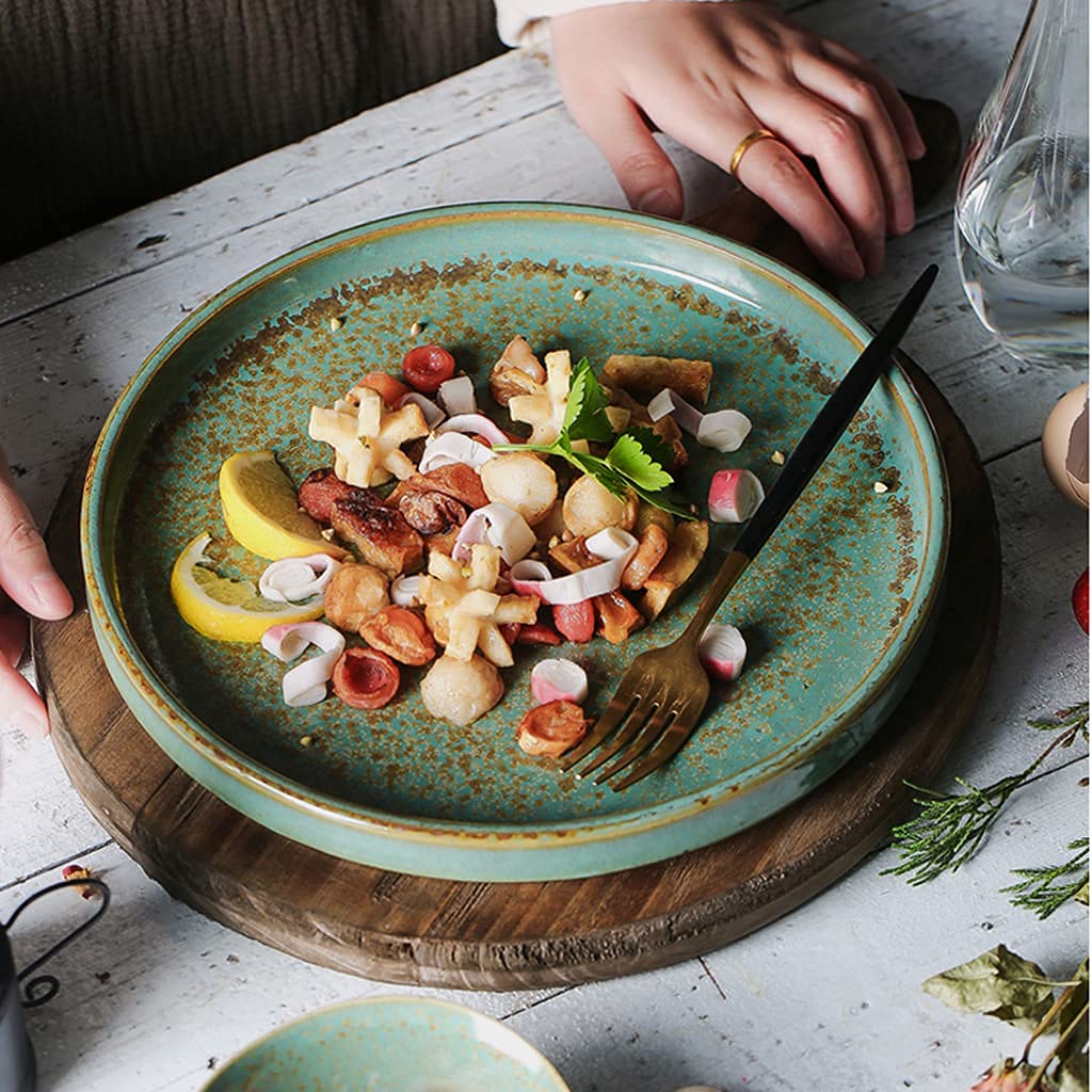 BERTY·PUYI Großer Keramikteller, Einfache Antike Scheibe, Mikrowellen- Und Spülmaschinenfest, Geeignet Für Desserts, Gebäck, Salate, Nudelgerichte-21cm