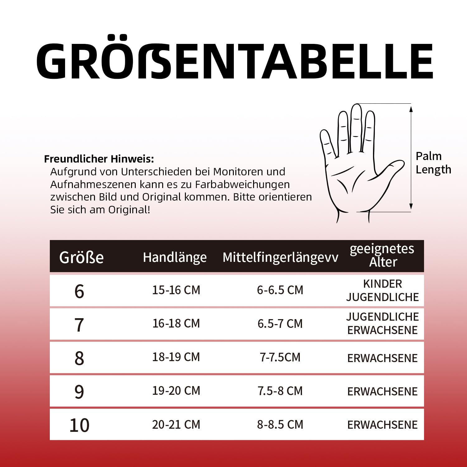 Gants de gardien de but, bonne adhérence - Gants de football pour enfants dans les tailles 6/7/8/9/10, récepteur puissant pour adolescents, adultes, enfants (rouge, 8)