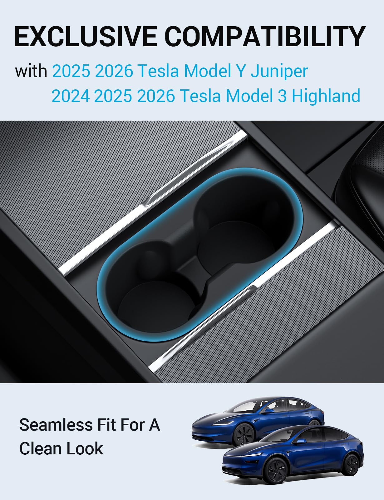 Motrobe Cup Holder Insert for 2025 2026 Tesla Model Y Juniper 2024 2025 2026 Model 3 Highland Anti-Shake Silicone Console Cupholder Tesla Accessories (Standard/Premium/Performance) Product Image 2