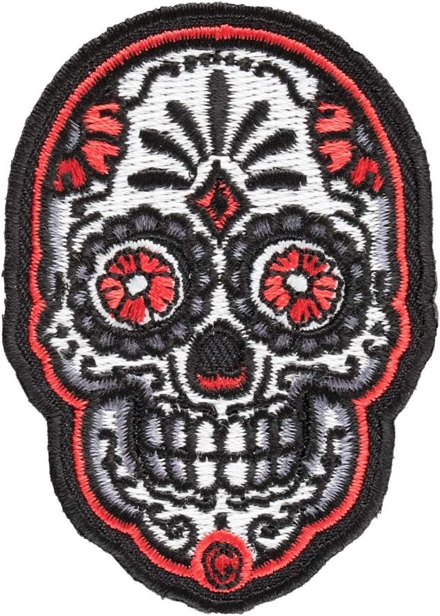 PatchStop Candy Skull Red Daisy Iron On Patches for Clothing Jeans - 2x2.75in Small DIY Sew On Patch for Jackets Bags - Embroidered Decorative Sugar Skull Patches
