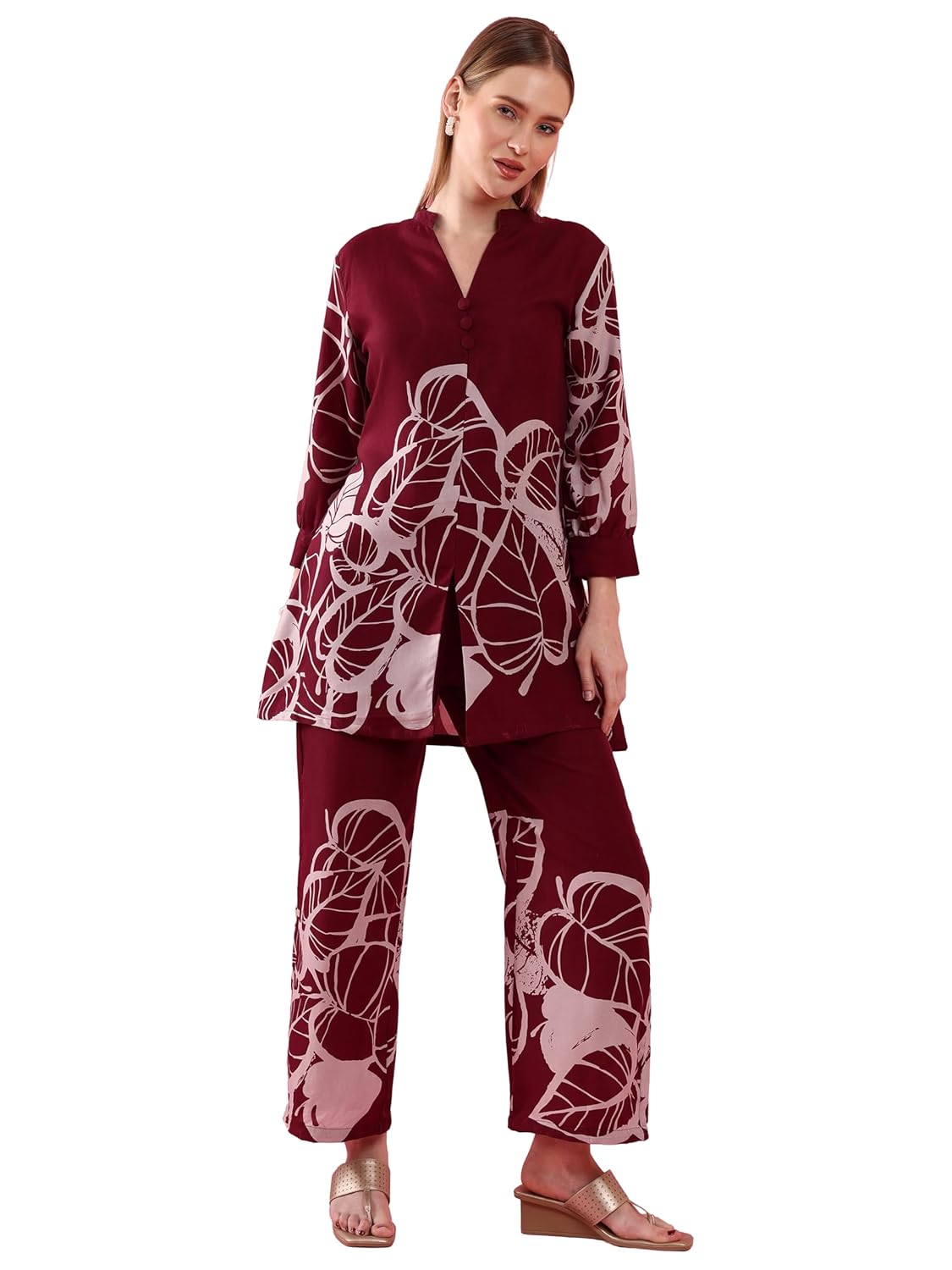 Sheetal Associates Women’s Stylish Polycotton Co Ord Set| 3/4 Sleeve Women Co-ord Set | V-Neck Printed Co-ord Set