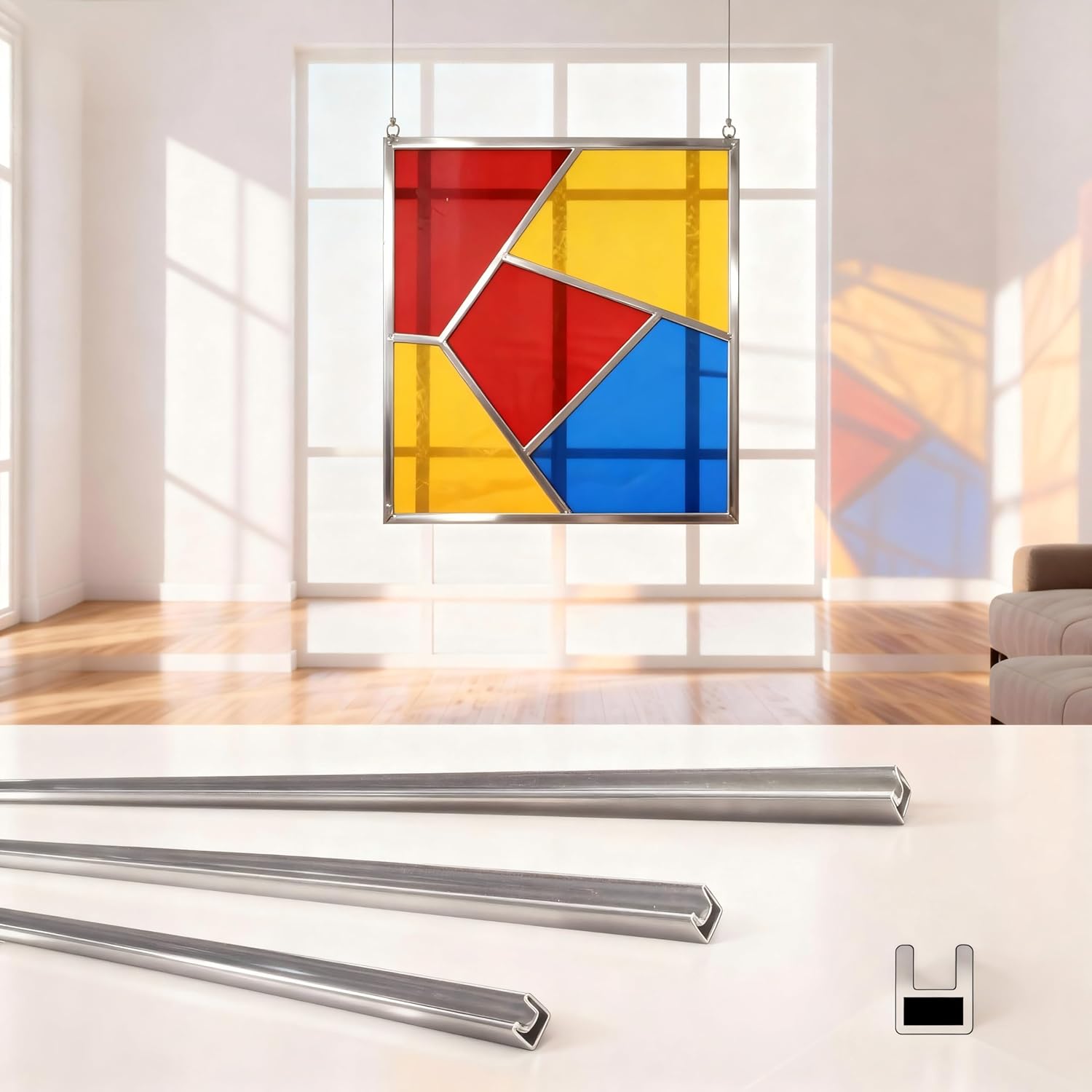 9/32” Zinc U Channel Came 36 Feet (3ft x 12 Strips) for Stained Glass Medium Window Framing, Easy-to-Solder Zinc Alloy Came
