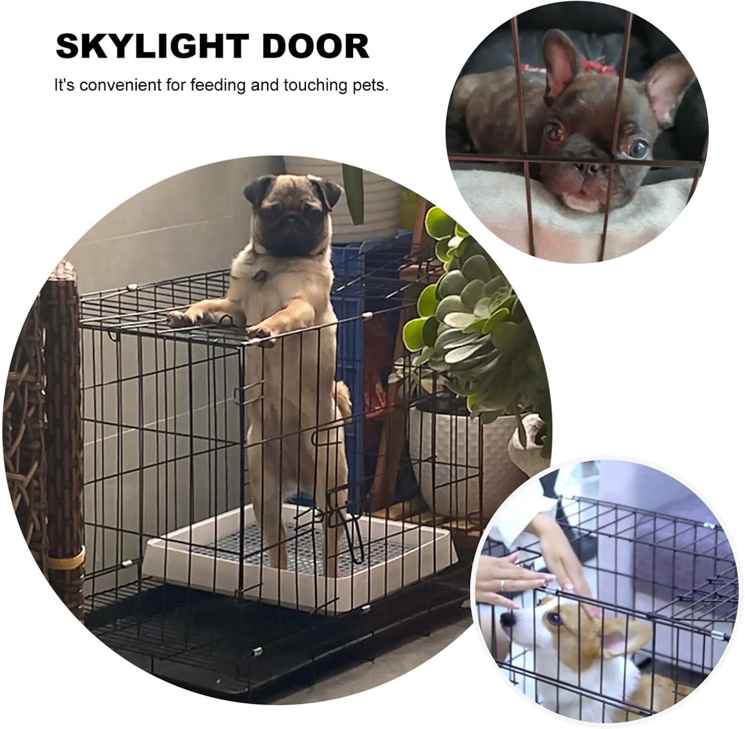 HANABASS 20 Inches Foldable Dog Crate Metal Wire Dog Kennel Dog Crate with Tray for Dogs Cats Pets (Black)