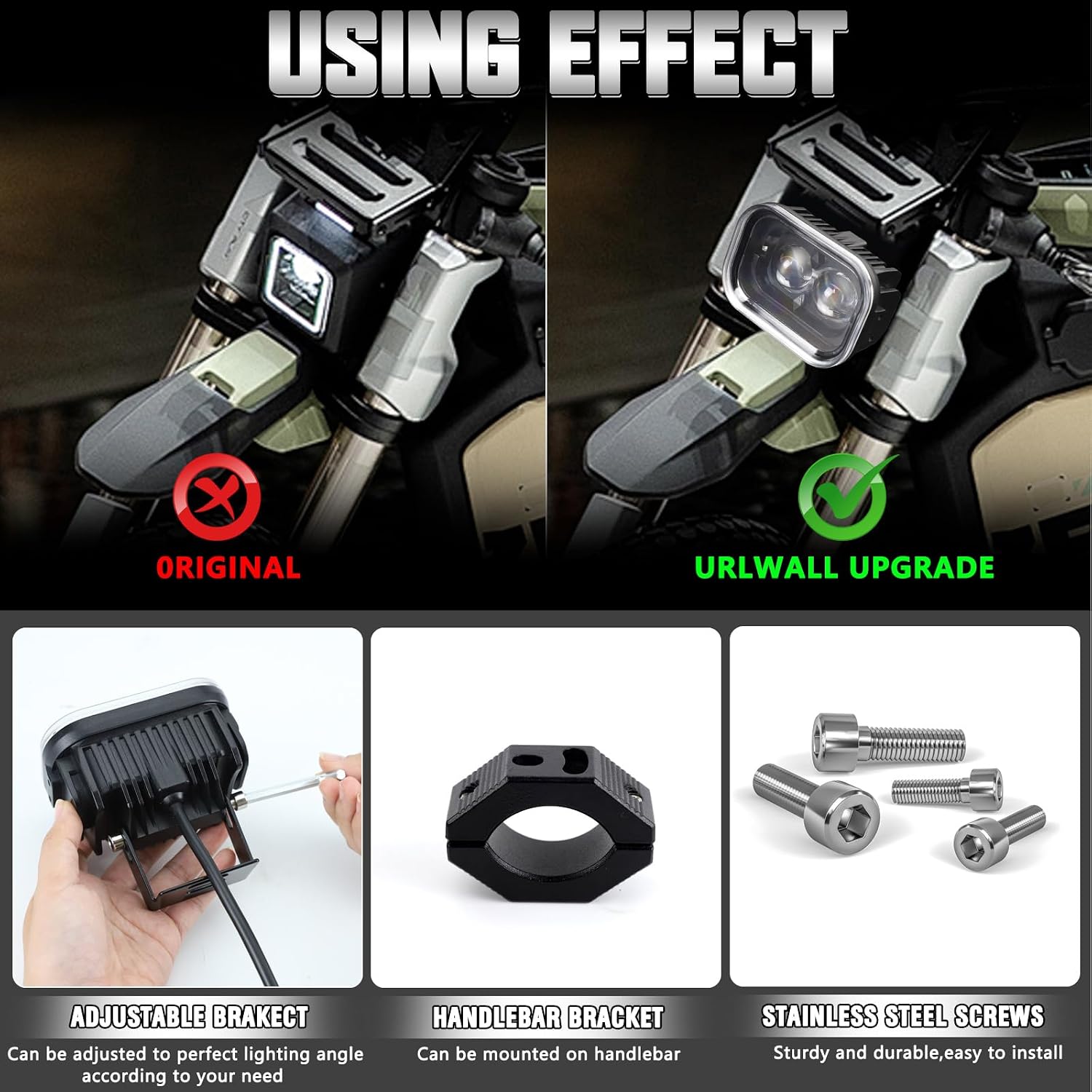 4 Inch Universal LED Motorcycle Headlight, Square Running Lights with DRL Halo Hi/Low Beam Driving Light Work Lights for Motorcycle, ATV and E-Bike (1 Pcs)