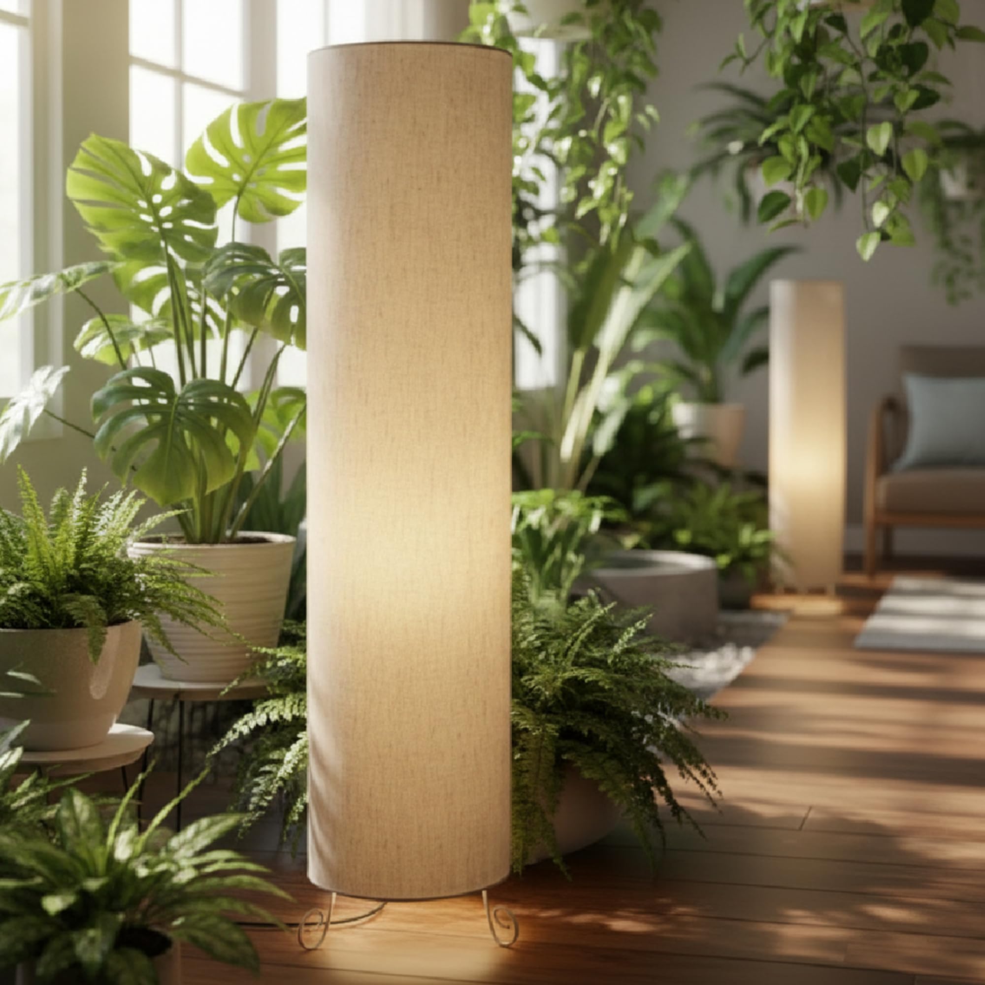 Cylinder Floor Lamp with Round - Decorative Standing Light for Living Room, Bedroom & Home Decor - Modern Corner Lamp (Natural Wood & Flex Shade, Pack of 1)-image-34