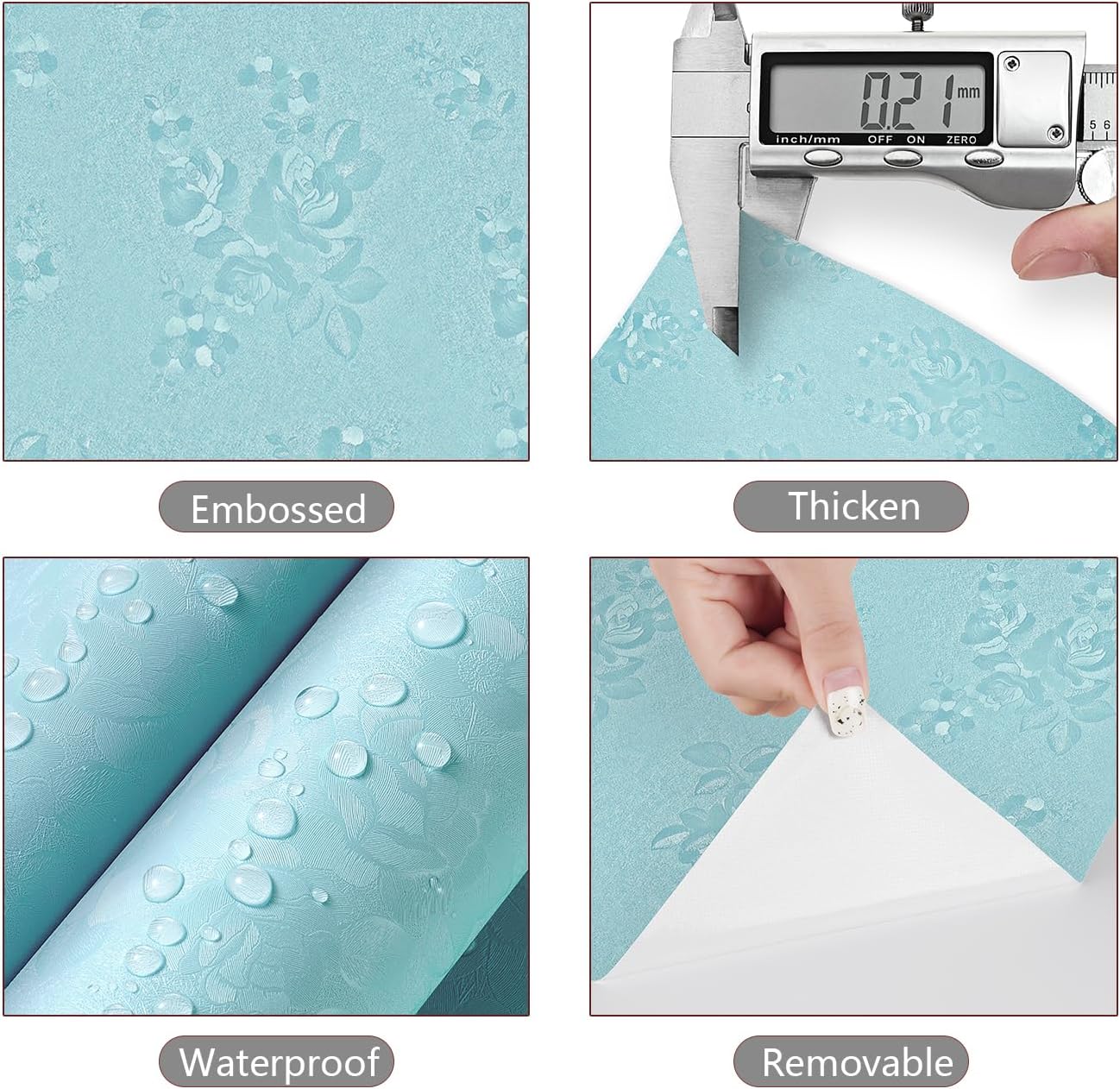YENHOME Light Blue Floral Wallpaper Peel and Stick Prepasted Rose Floral Peel and Stick Wallpaper 17.7"X200" Blue Renter Friendly Wall Paper Decorative Contact Paper for Cabinets Shelves Walls