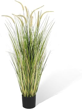KOL Artificial 4ft Horsetail Reed Grass, 47.2in Artificial Indoor Outdoor Fake Grass Plant, Home Office Wedding Decorative Artificial Plants & Flowers in Pot Faux Plant Greenery, Housewarming Gift