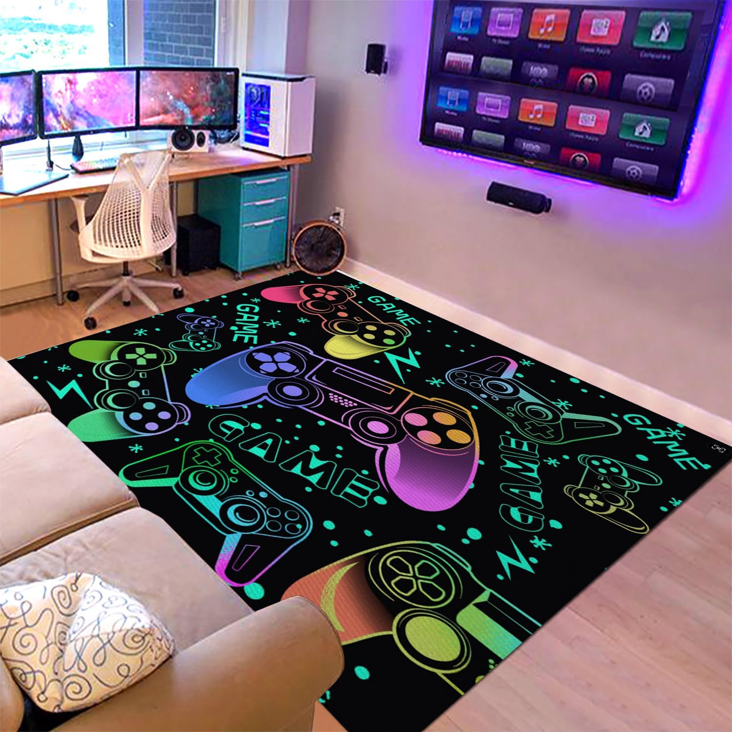 Sunnycitron Purple Butterfly Area Rugs Girls Player Rug Room Decor Teens Room Mat Carpet Decor for Bedroom Living Room Playroom Carpet (59"x39")