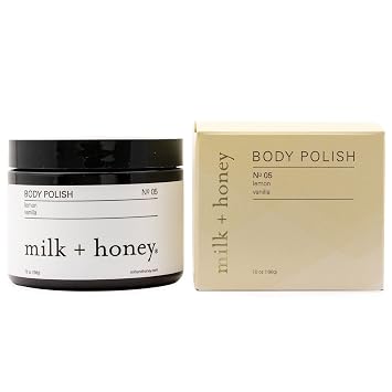 milk + honey Exfoliating Body Scrub No. 5 Natural Sea Salt & Sugar Polish with Coconut, Lemon & Vanilla Gentle Scrub for Sensitive Skin, Women & Men 7 oz