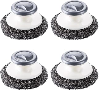 4Pcs Stainless Steel Wool Scrubber with Handle，Heavy Duty Dish Scrubber Cleaning Brush for Pots, Pans, Grills, Sink…