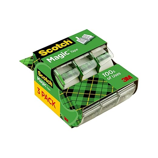 Scotch Magic Tape, Invisible, Holiday Supplies and Gift Wrap Tape, 3 Rolls with Dispensers, Great for Christmas Crafts
