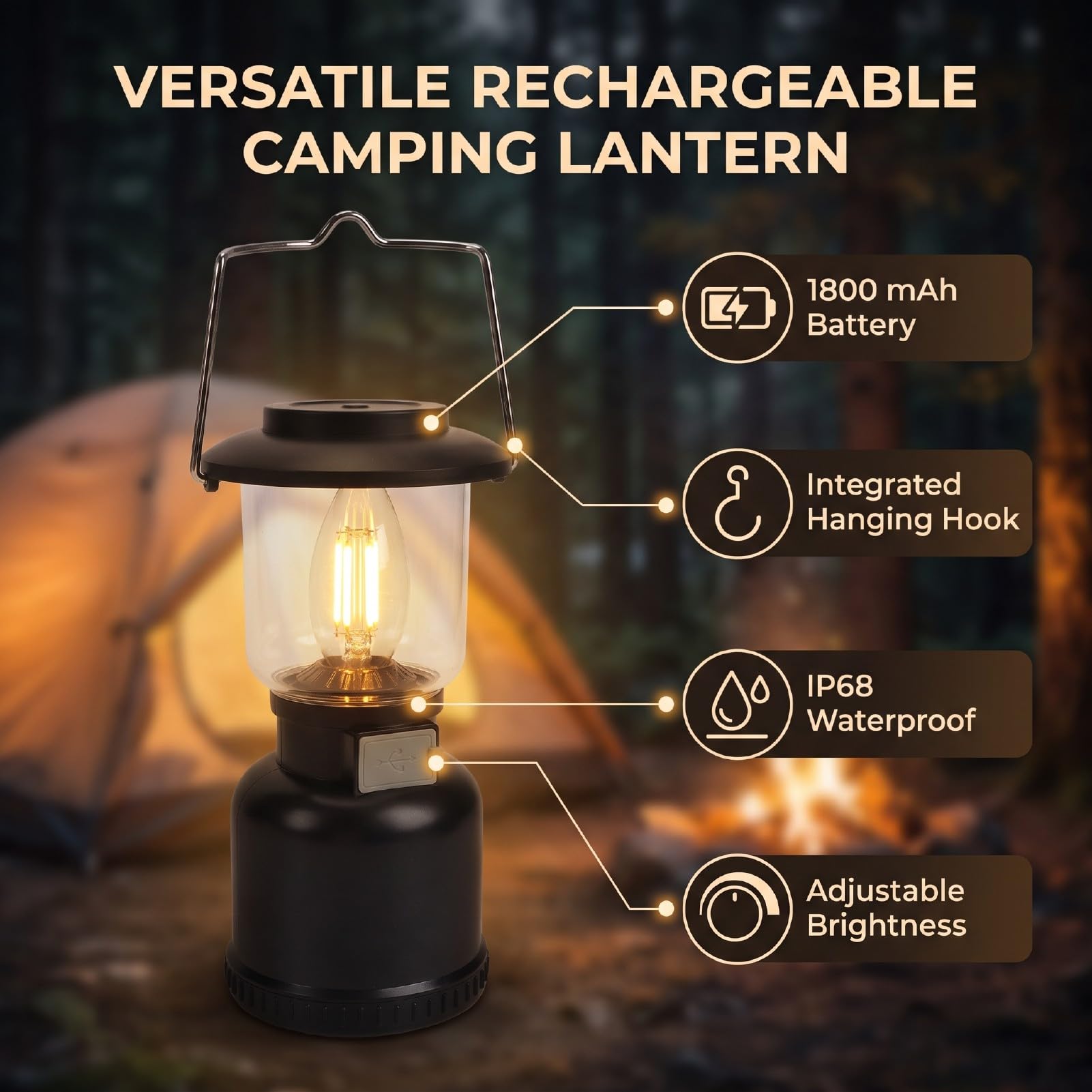 banapoy Lanterna da Campeggio a LED, Portatile Vintage Appesa