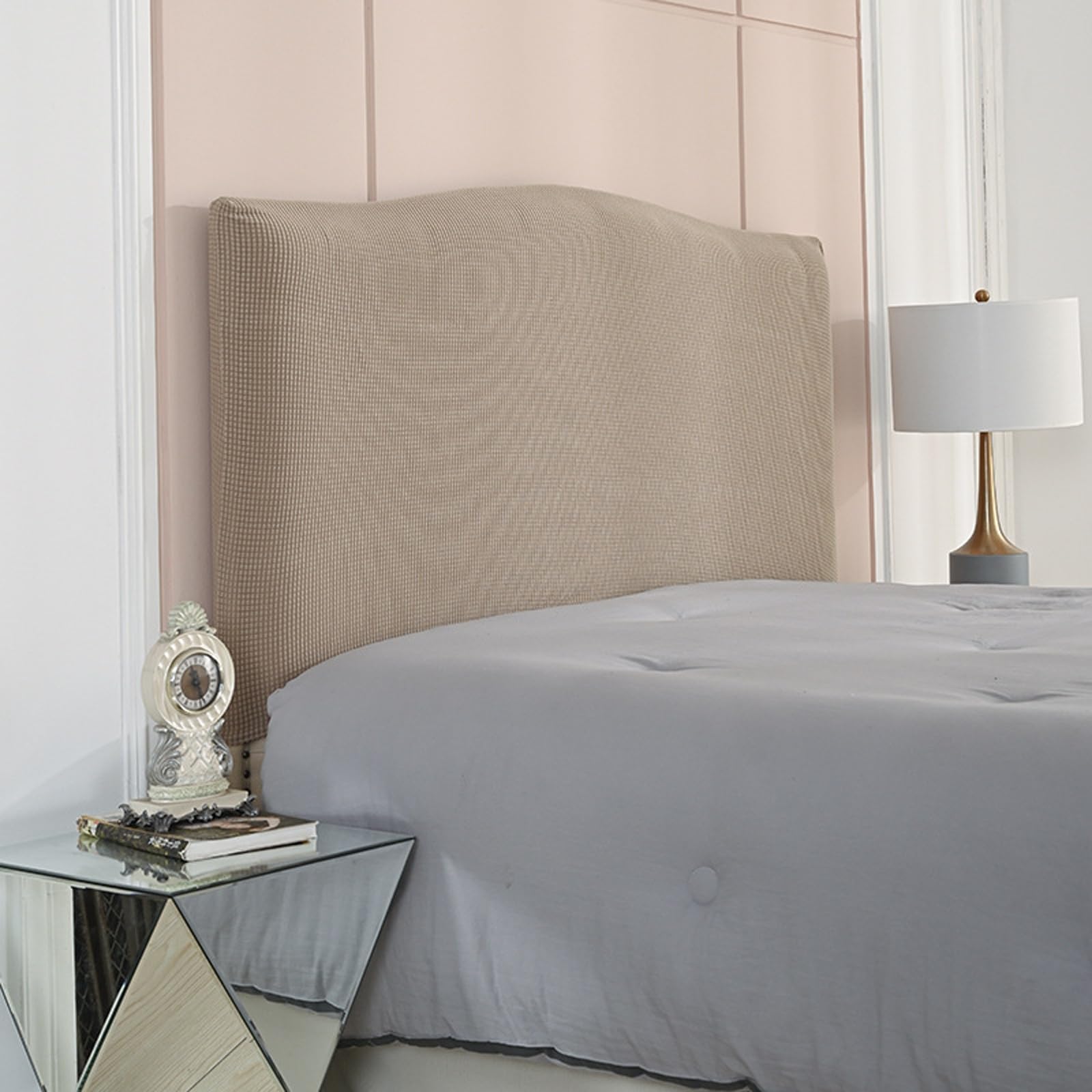 XIFUHUI Bed Headboard Cover Stretchable Dustproof Protective Headboard Stretch Bed Headboard Cover Bedroom Decor for single double king size beds(Sand color,220cm)
