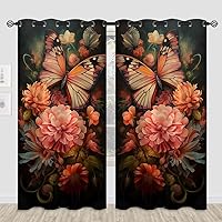 Vista 102 de Cortinas opacas de mariposa para decoración del hogar de niñas y niños, hermosas flores en acuarela, con ojales, aislamiento térmico, cortinas