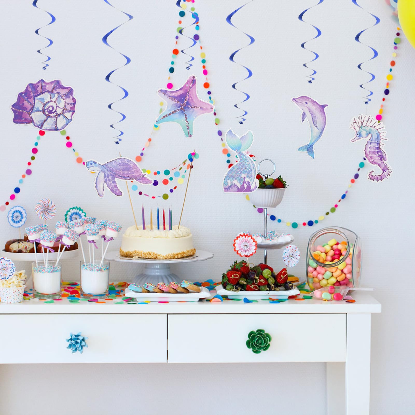 Remolinos Colgantes de Sirena, Fiesta Decoraciones de Sirena ,Decoraciones de Cumpleaños para Niños y Niñas, Decoración de Techo Tema de Océano