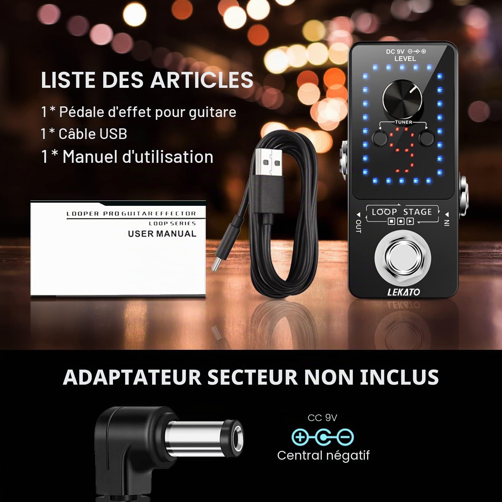 LEKATO Pédale d'effet Looper pour guitare électrique et basse avec câble USB