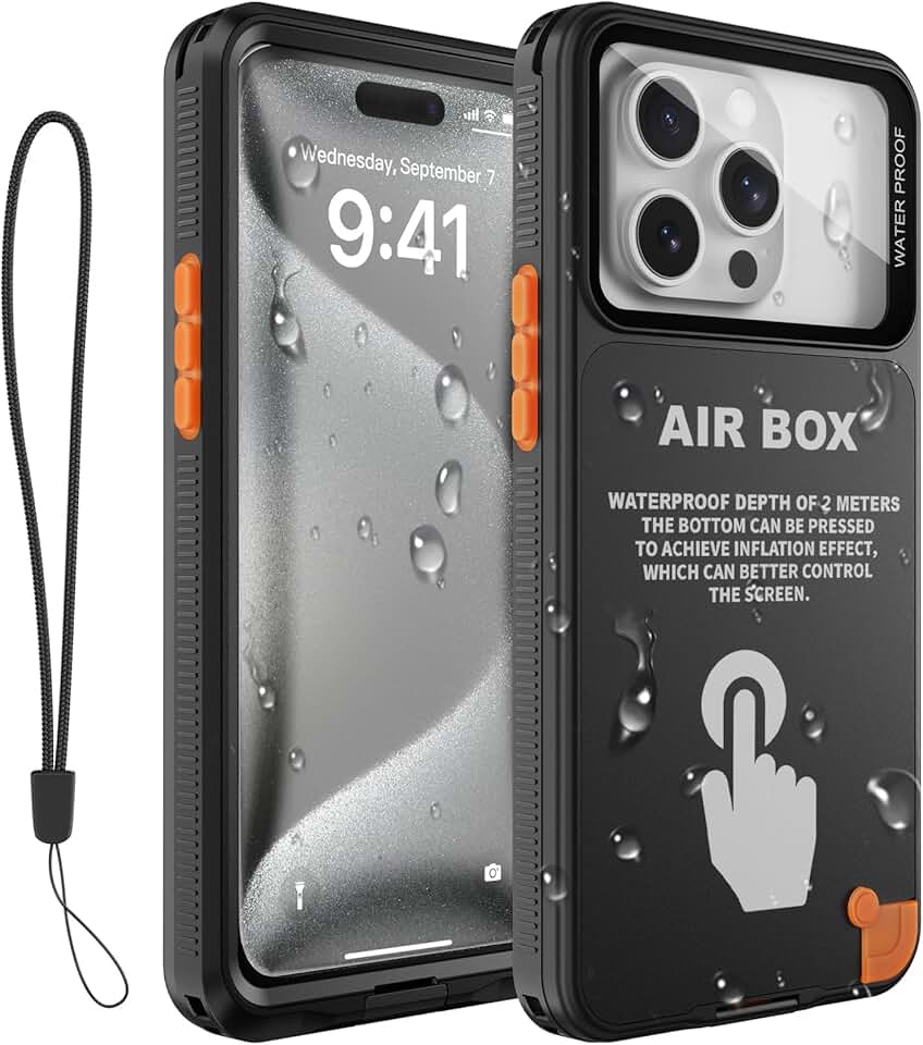 Capa de telefone à prova d'água, capa de mergulho subaquático para 17.0 cm [iPhone 15/14/13/12 Pro Max, iPhone 16/15/14 Plus], tela sensível ao toque inflada HD fotografia à prova d'água