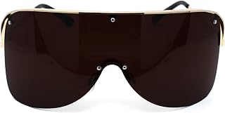 Extra Oversize Flat Top Metal Half Rim Shield Mask Style Sunglasses