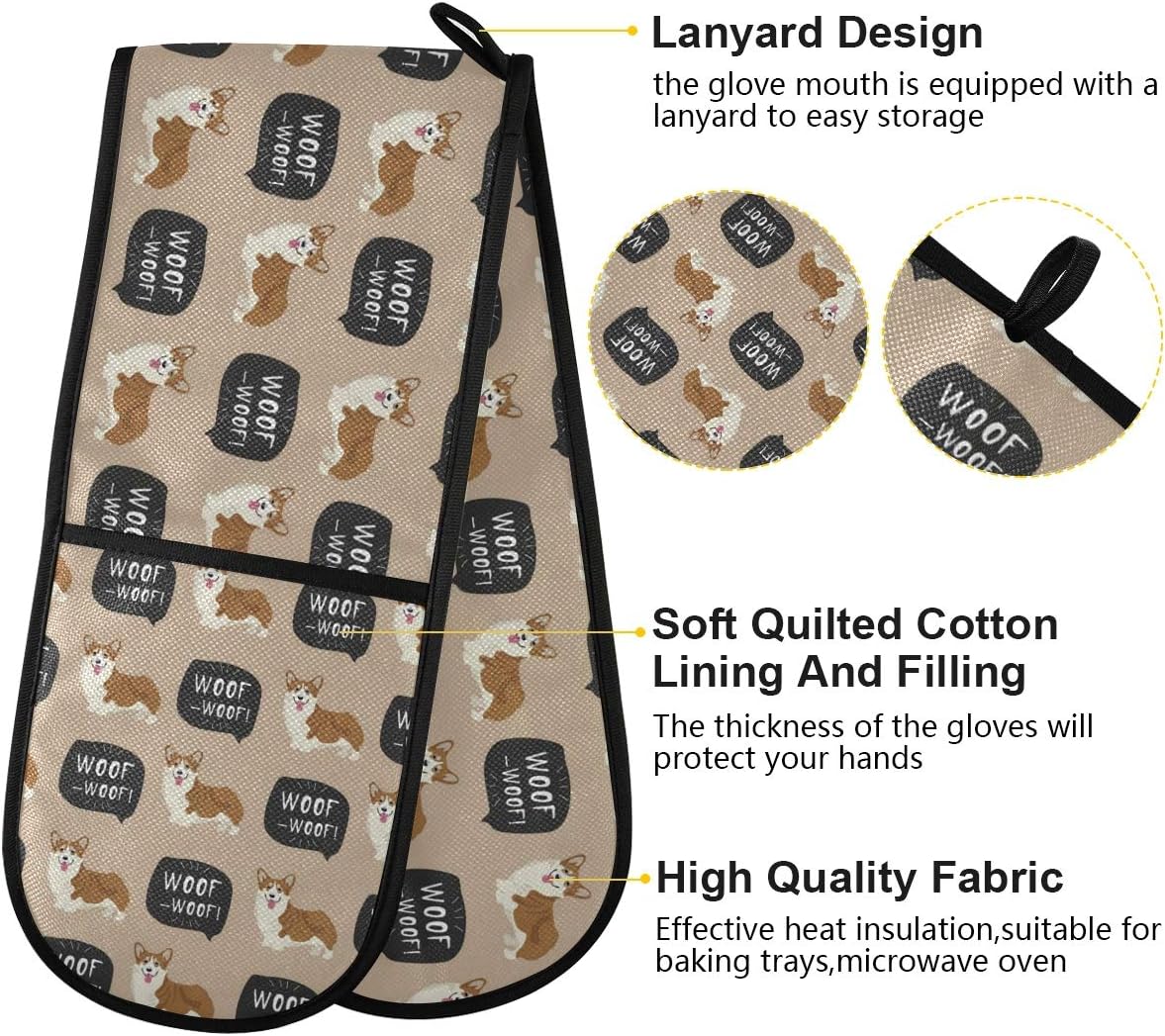 ZZXXB Corgi Dog Woof Double Oven Mitt Heat Resistant Non-Slip Kitchen Gloves Extra Long 7" x 35" for Cooking Baking Barbecue Grilling - Image 5