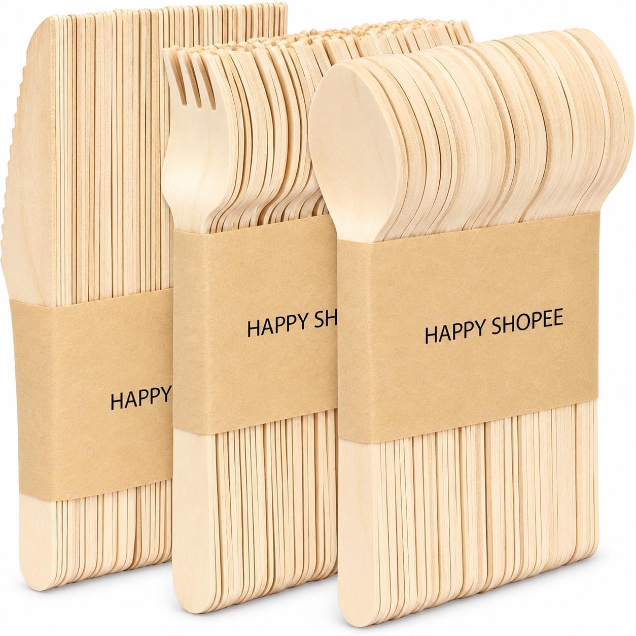 150 PCS Disposable Cutlery | Premium Quality 50 Spoon,50 Forks,50 Knives for Outdoor, Party & More- Wooden Cutlery Birchwood