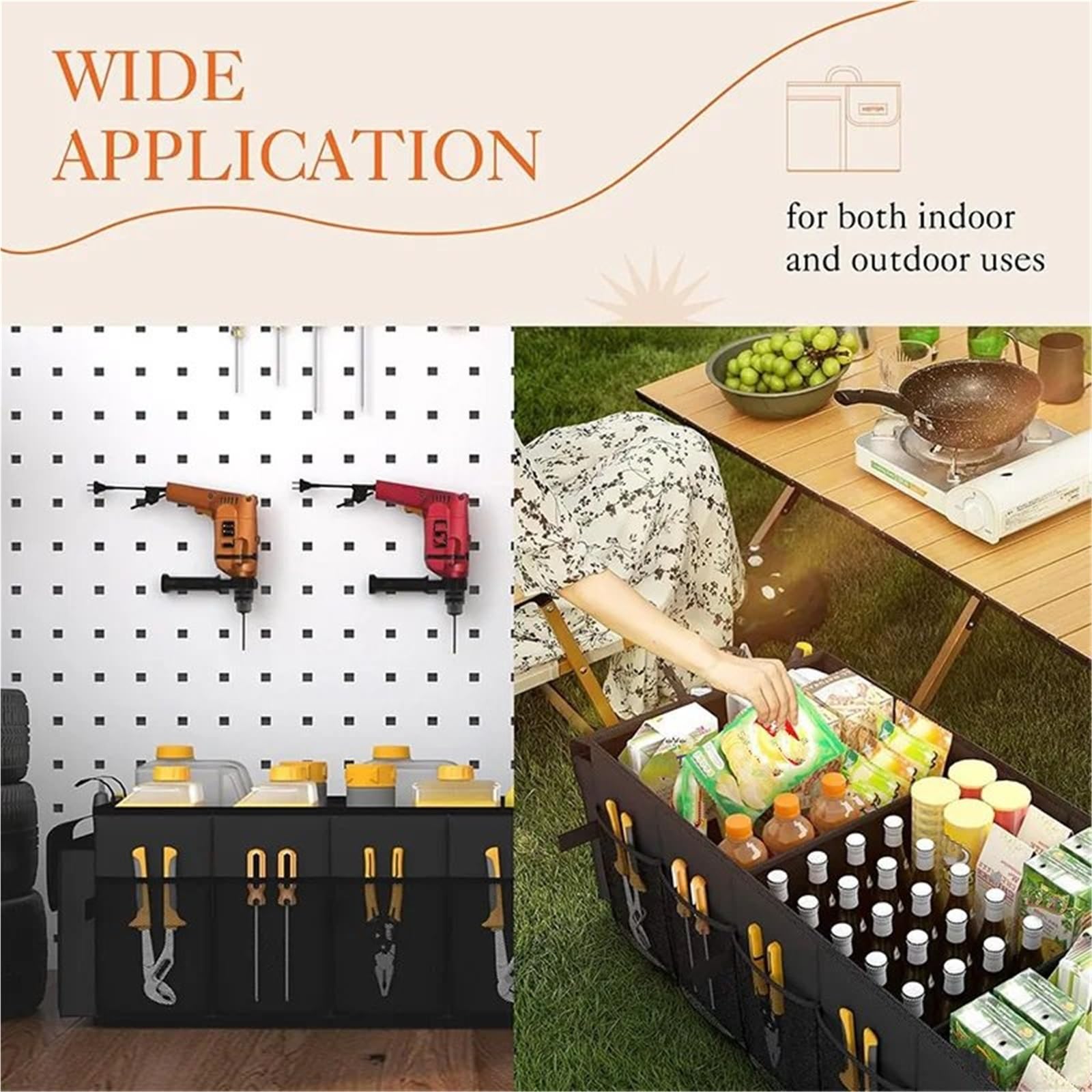 Organizer Emergenze Viaggio‌ Grande capacità, pieghevole, per bagagliaio auto, contenitore portaoggetti per campeggio, viaggio all'aperto, auto Borsa Portaoggetti da Bagagliaio‌(Black)