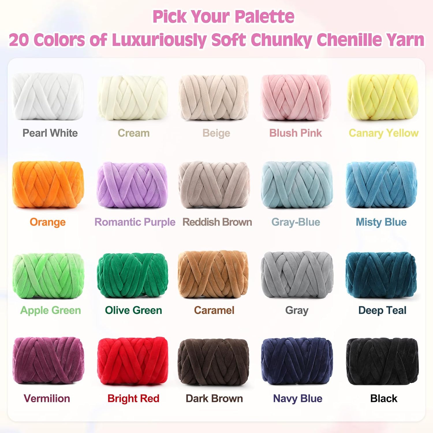 Chunky Yarn for Hand Knitting & Arm Knitting - 2-Pack Value Bundle (1.32lb Total) of Super Bulky Velvet Chenille Tube Yarn for Larger DIY Projects | No-Tool, Machine Washable, Jade Powder