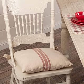 Sponsored Ad - Market Place Red Grain Sack Stripe Chair Pad, 15" x 15", Farmhouse Décor Seat Cushion, Cream & Red