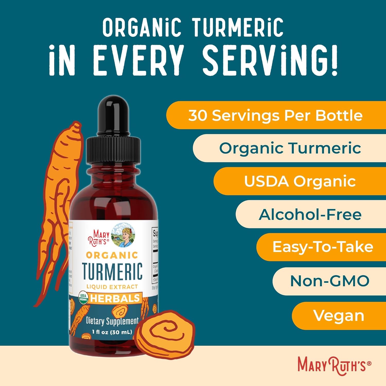 MaryRuth Organics Organic Turmeric Liquid Extract | Sugar Free | USDA Organic | Organic Turmeric Supplement | Non-GMO | Gluten Free | Vegan | Alcohol-Free Tincture | 1 Fl Oz - Image 7