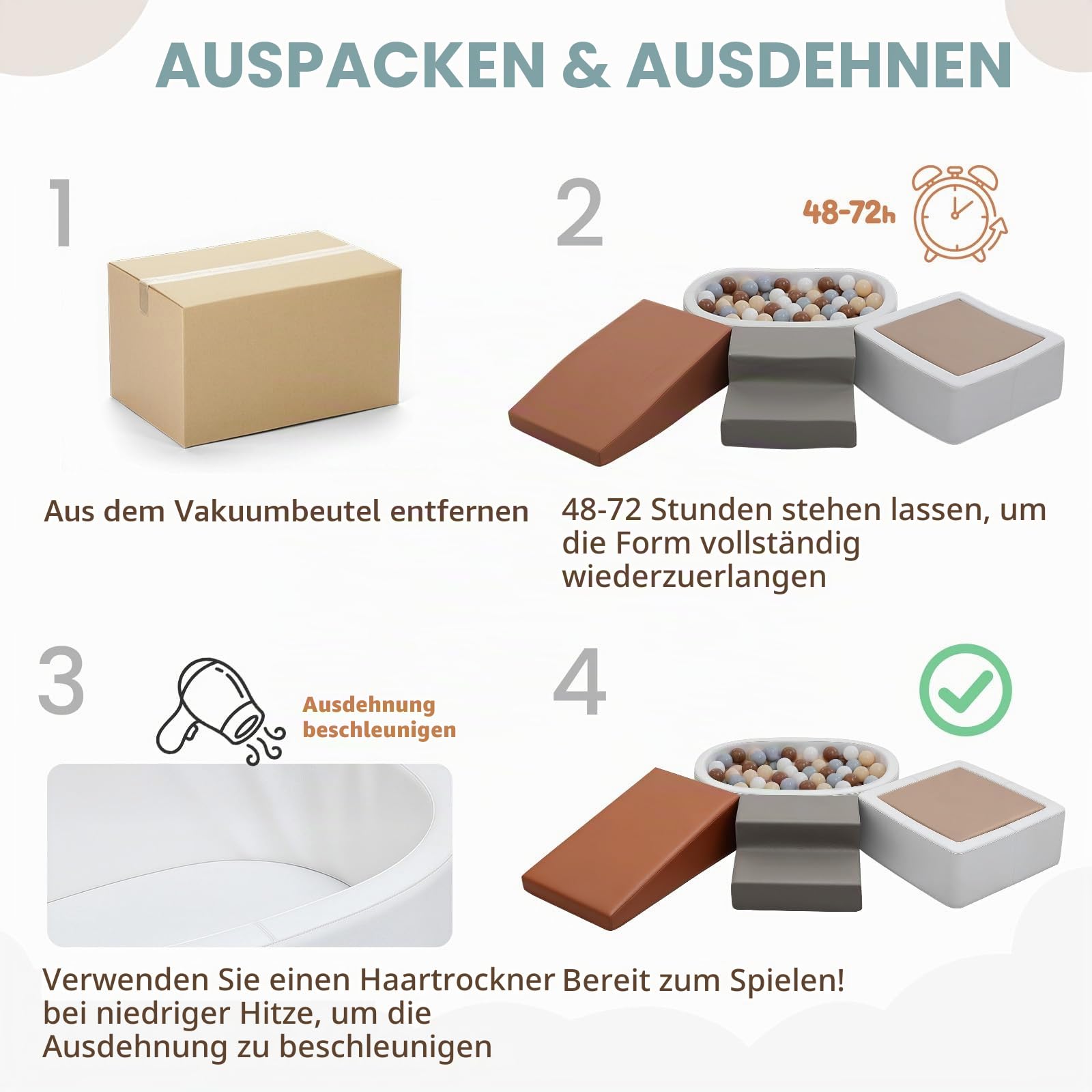 Schaumstoff Bausteine Kinder Klettern Indoor: 5 Softbausteine Riesenbausteine Spielbausteine mit Bällebad(Ohne Bälle) - Weiche Bausteine Baby Montessori Großbausteine Kletterspielzeug Outdoor