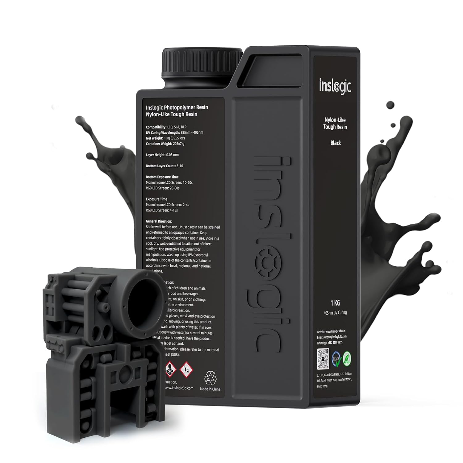 Inslogic Resina de impresora 3D resistente al nailon, alta resistencia a los impactos y flexibilidad para impresoras 3D de resina LCD, DLP, SLA,
