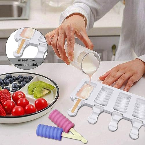 Miniatura 5 de 2 moldes para paletas, moldes de silicona pequeños de 4 cavidades para tartas, moldes de helado para paletas de bricolaje con 100 palos de madera