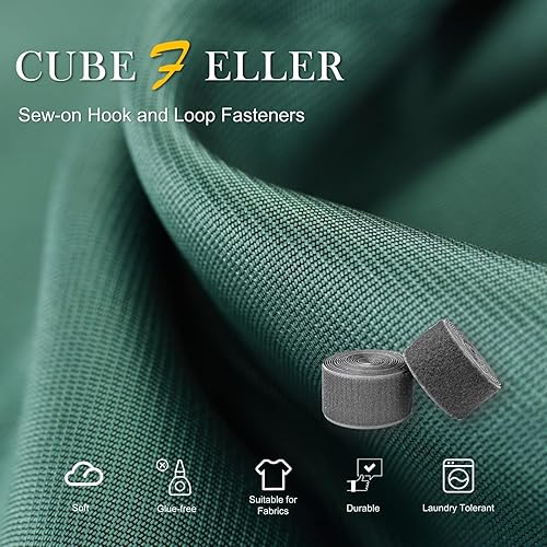 Miniatura 2 de Cubefeller Estilo de gancho y bucle para coser (negro, 23 pies, 3 pulgadas), cierre de tela de nailon no adhesivo para proyectos de costura