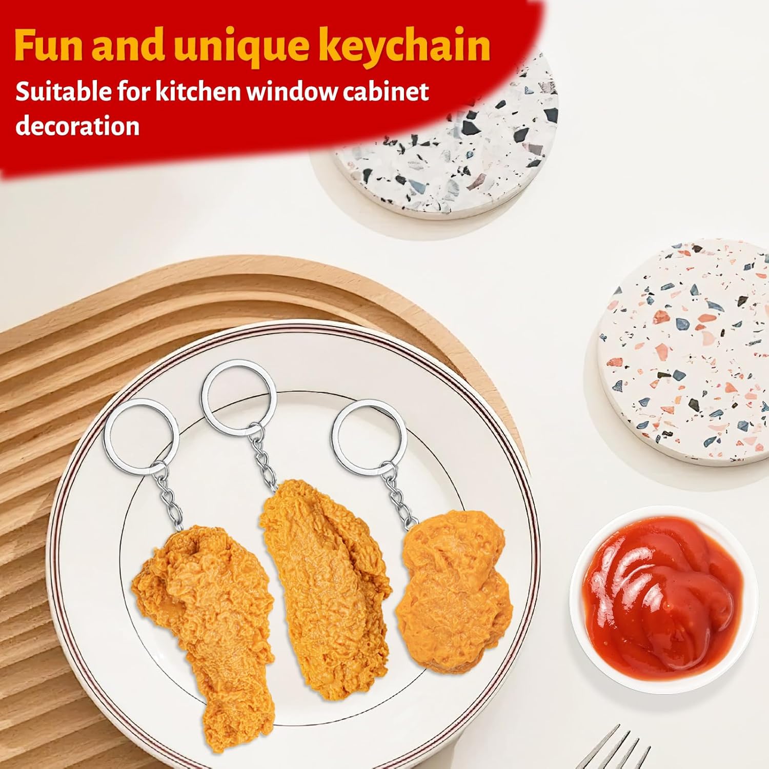 6 PCS Fried Chicken Leg Chicken Wing Chicken Nuggets Keychain, Realistic Imitation Food Keychain for Backpacks Key - Image 4