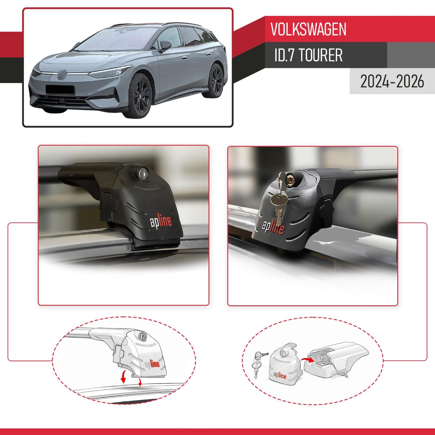 Kompatibel mit Volkswagen ID.7 Tourer 2024-2026 ACE-2 Typ Relingträger Dachträger Auto Gepäckträger Schwarz Aluminium Barren