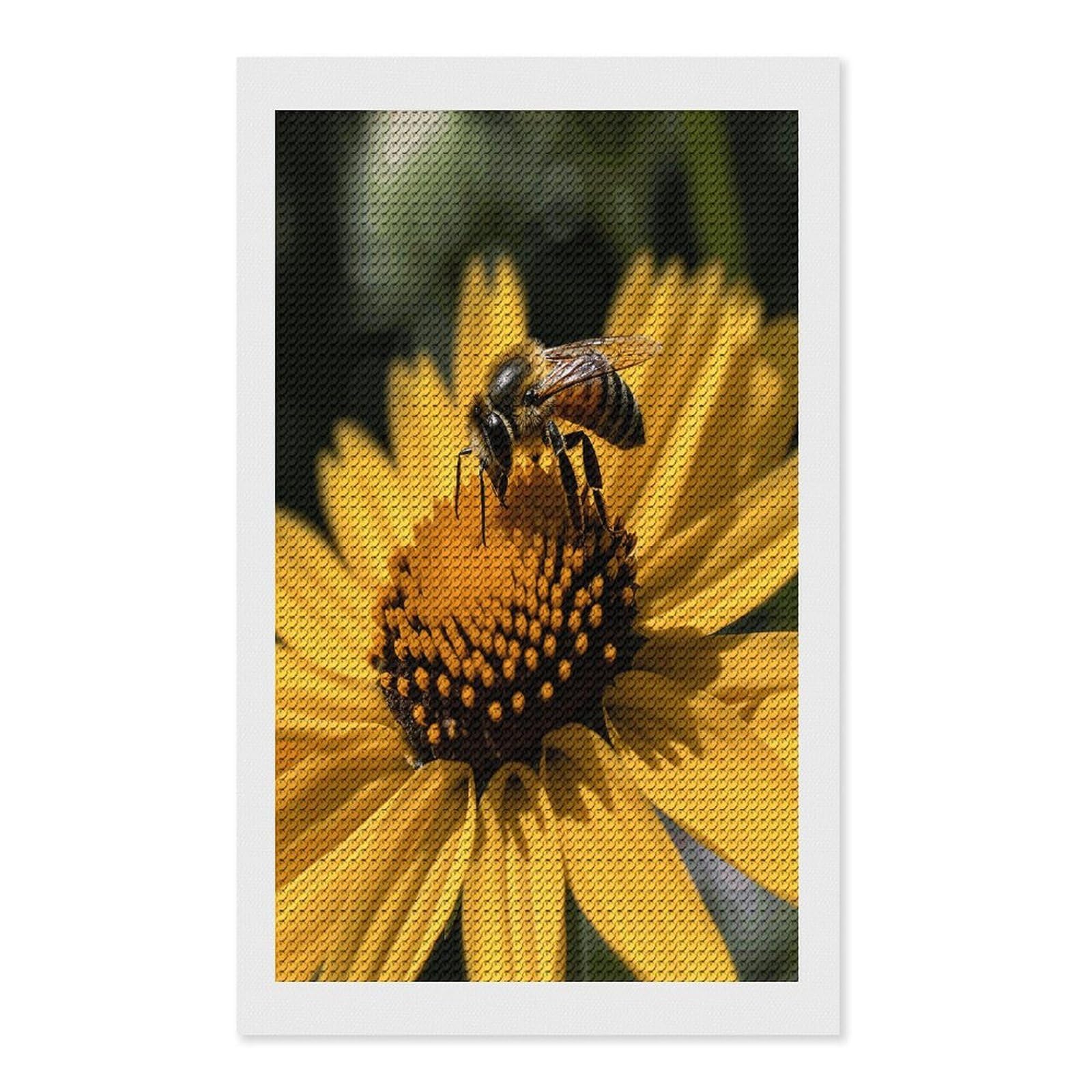 FekiLoot Yellow Flower with Black Bee Diamond Art Kits for Adults Diamond Painting Kits for Beginners DIY Diamond Art Kits Round Full Drill Diamond Dot Gem Painting for Home Wall Decor Gift 12"x20"