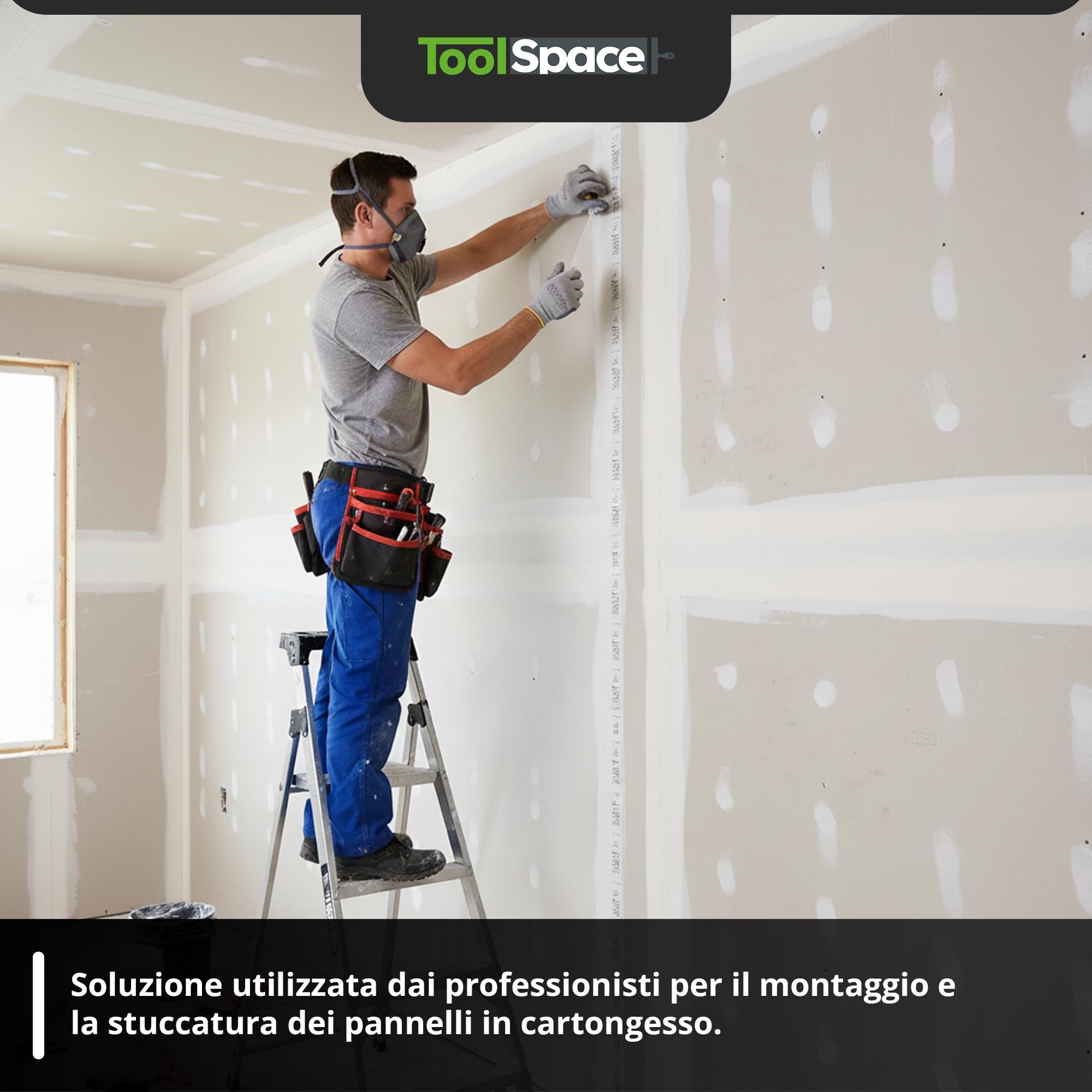 ToolSpace Nastro Fibra Vetro Cartongesso Autoadesivo 10 cm x 20 m Riparazione Crepe Muro Giunti Stuccatura Interni Rete Rinforzata Rasatura Intonaco Rinforzo Impermeabile Gesso Rasante Fessure Buchi