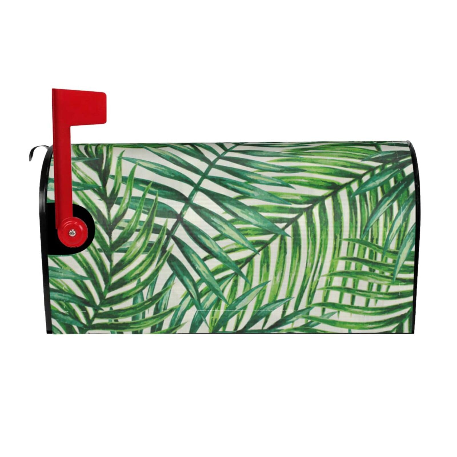 Nbtghga Black Banana Leaf Green Print Mailbox Cover Wraps Post Letter Box Cover Decor For Outside Garden Yard Farmhouse Home