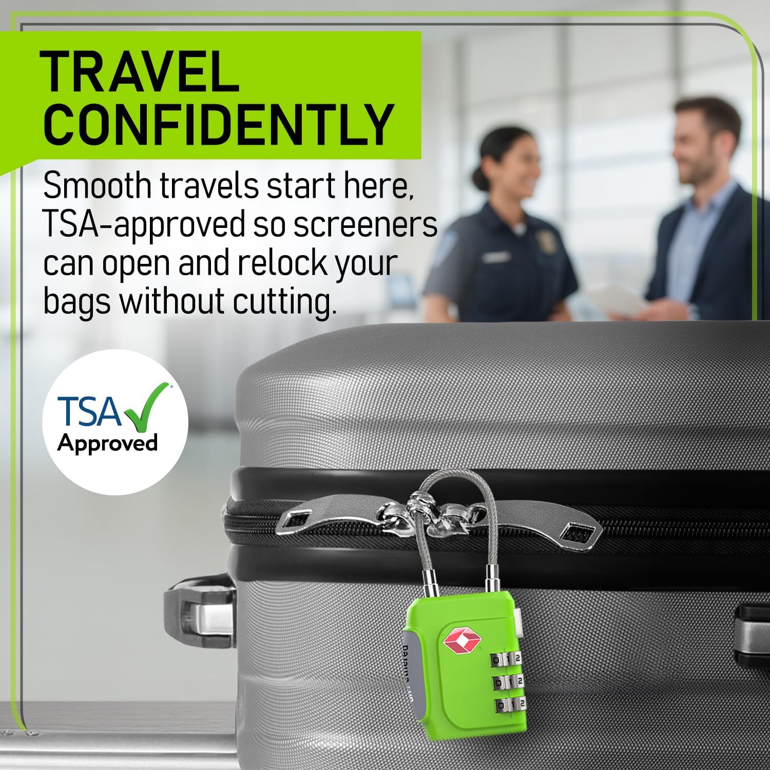 Untethered TSA Luggage Locks (3 Pack) – Resettable 3-Digit Combination TSA Approved Travel Padlocks for Suitcases, Backpacks, Gym Bags & Checked Baggage (3 Pack | Green) - Image 2