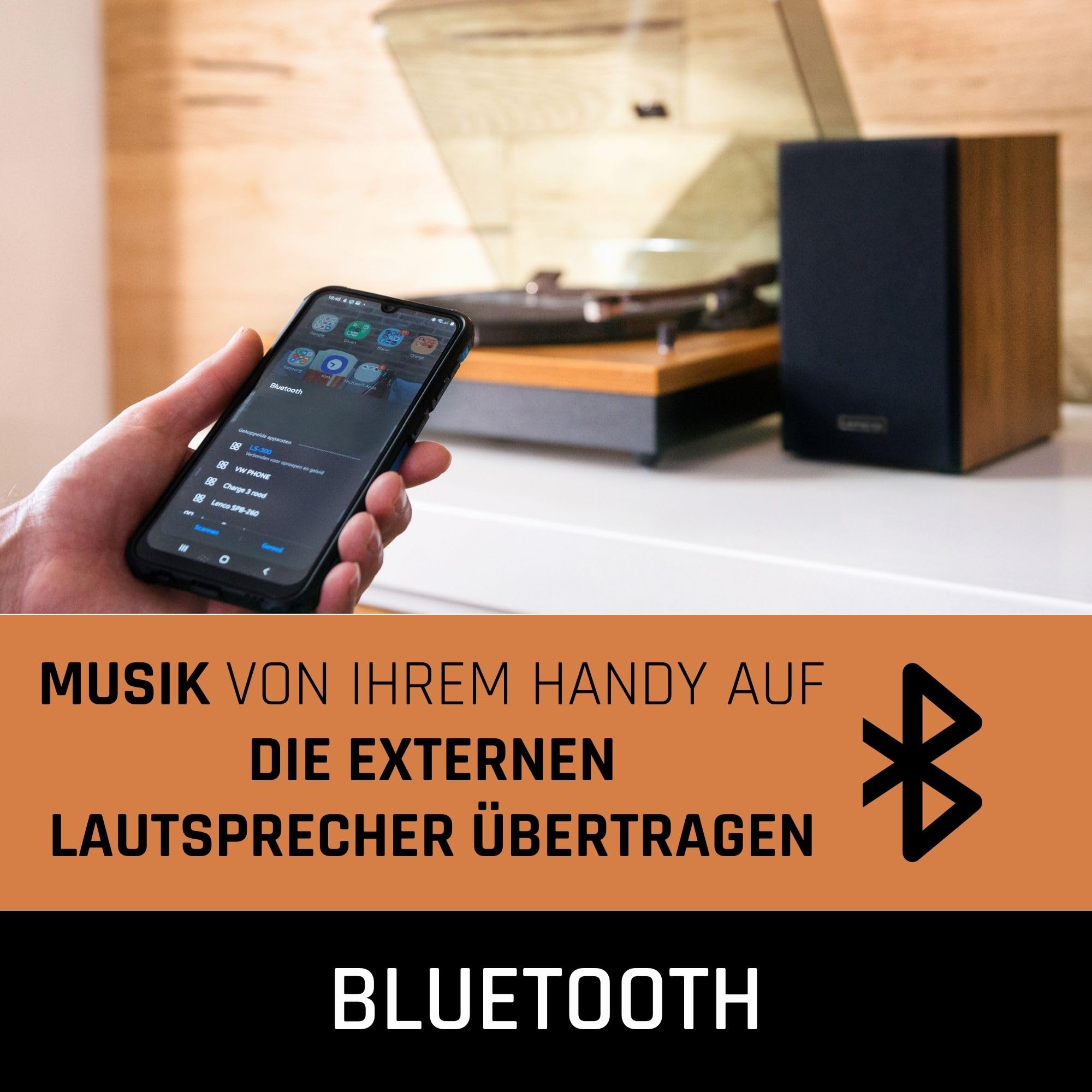 Lenco LS-300WD - Plattenspieler - Schallplattenspieler | LS-300 - Vinyl Player - Bluetooth - 2 x 10 W RMS - Riemenantrieb - Auto-Stopp - MDF-Gehäuse - Braun