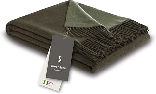 biederlack® Kuscheldecke Wool-Mix Dunkelgrün-Salvia, Plaid in 130x170 cm | Fransendecke aus Wolle & Kaschmir, GRS Zertifiziert, ideal geeignet als Sofa-Decke, Wohndecke in top Qualität, Made in Italy