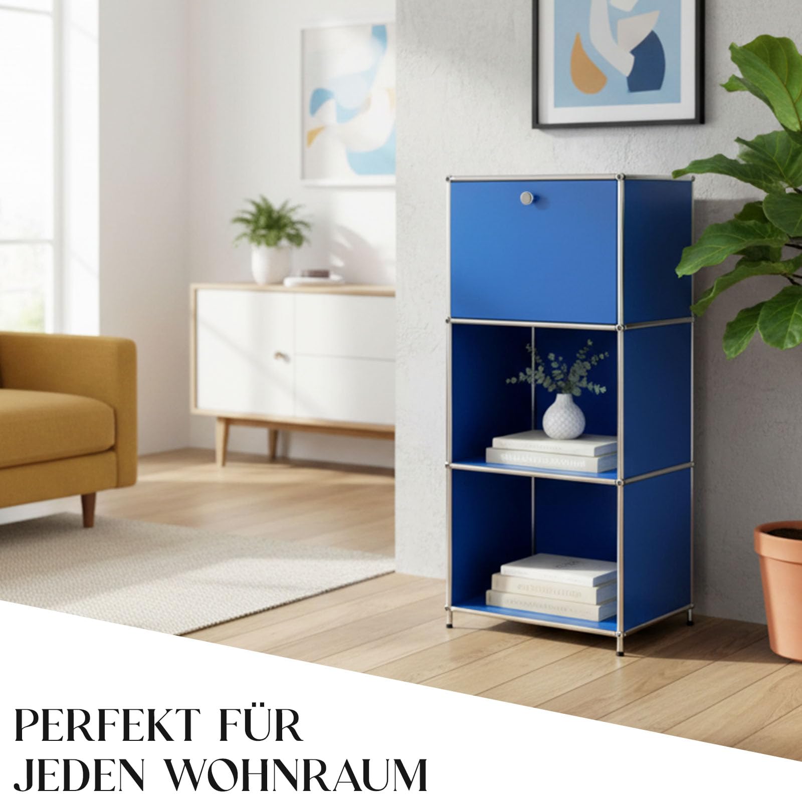 Floordirekt Concept Epure MK-107 - Estantería de metal (121 x 50 x 40 cm), diseño moderno, color azul y cromado