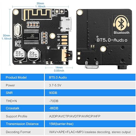 5pcs Bluetooth Audio Receiver Board BT 5.0 Stereo Audio Amplifier 3.7-5V Car Speaker Amplifier for DIY