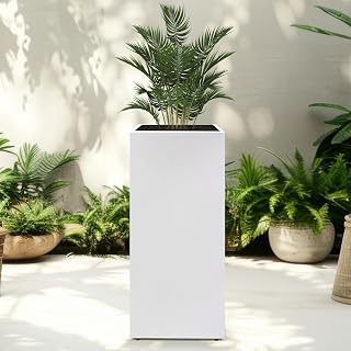 Metal Planter Box Rectangular Block - 30 ×12×12IN No Installation Required Galvanized Steel Tall Box Planter Modern Outdoor Planters All-Weather Use with Drainage Holes for Patio/Porch (White)