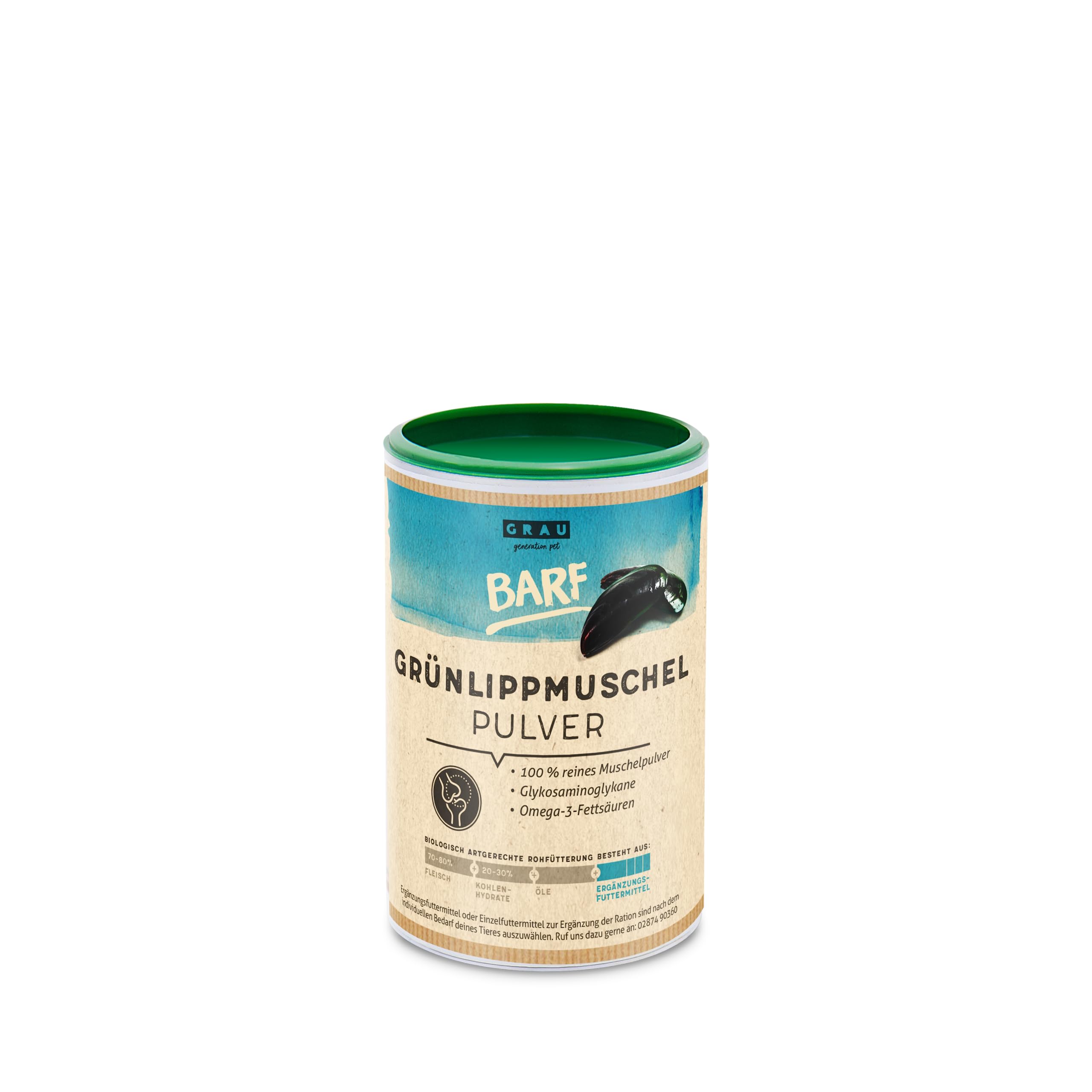 GRAU, the original, 100% pure green-lipped mussel powder, to support the joints, pack of 1 (1 x 170 g)