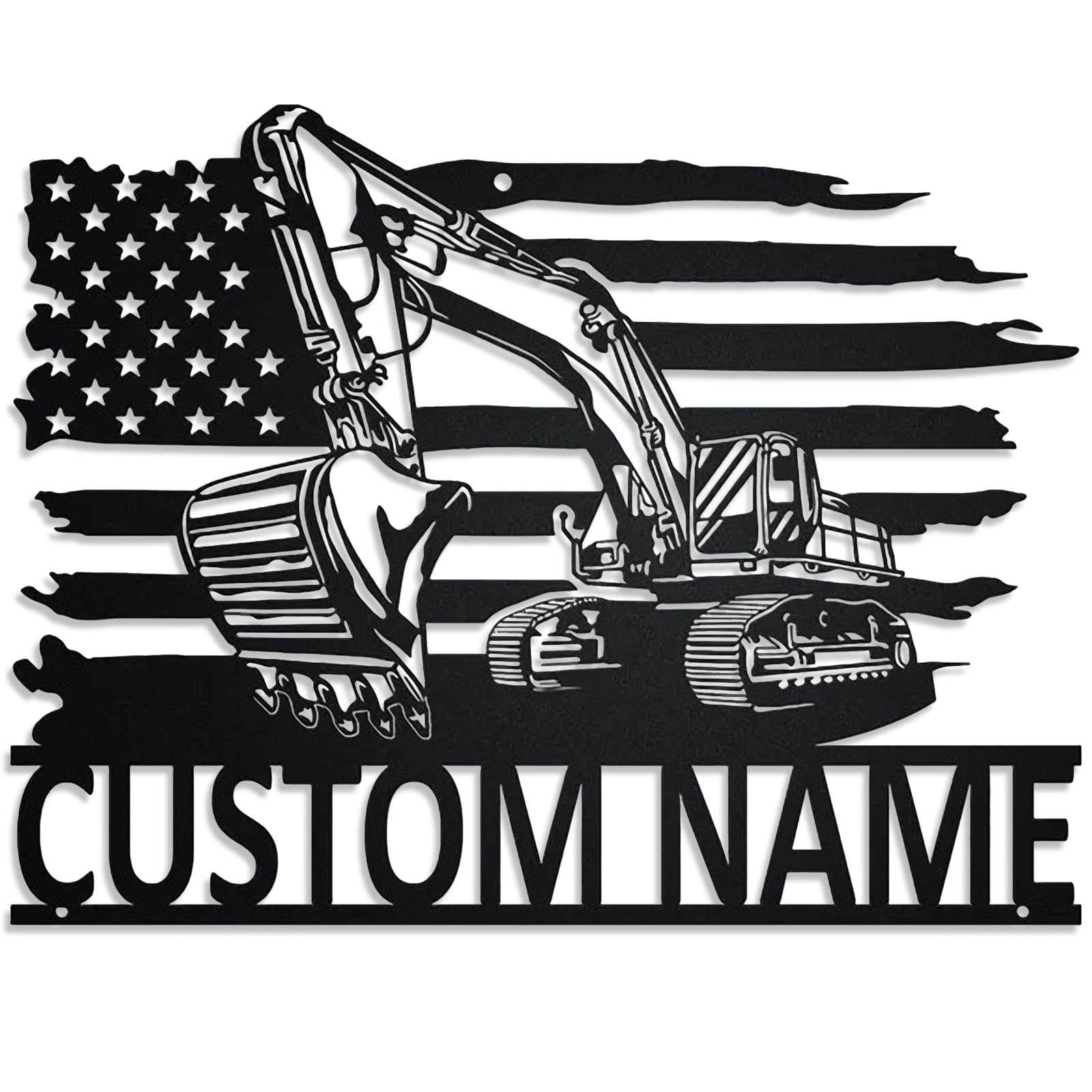Custom Construction Metal Wall Decor Personalized US Flag Excavator Metal Wall Art Customized Name Sign for Construction Company Decoration
