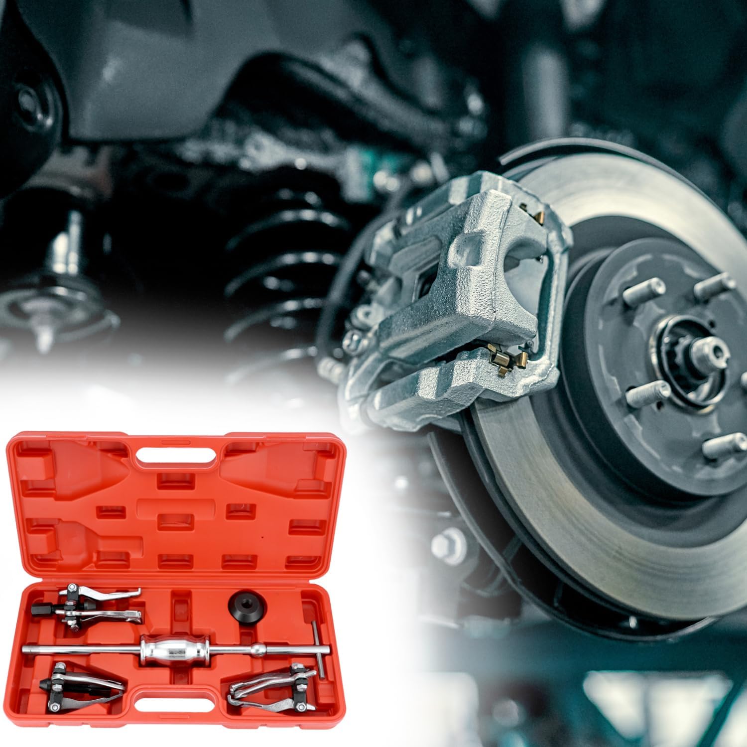 QWORK 3 Jaw Gear Bearing Slide Hammer Puller Set - Universal Internal & External Gear & Pulley Puller for Automotive Maintenance, Efficiently Removes Gears, Bearings, Grease Retainers, Oil Seals