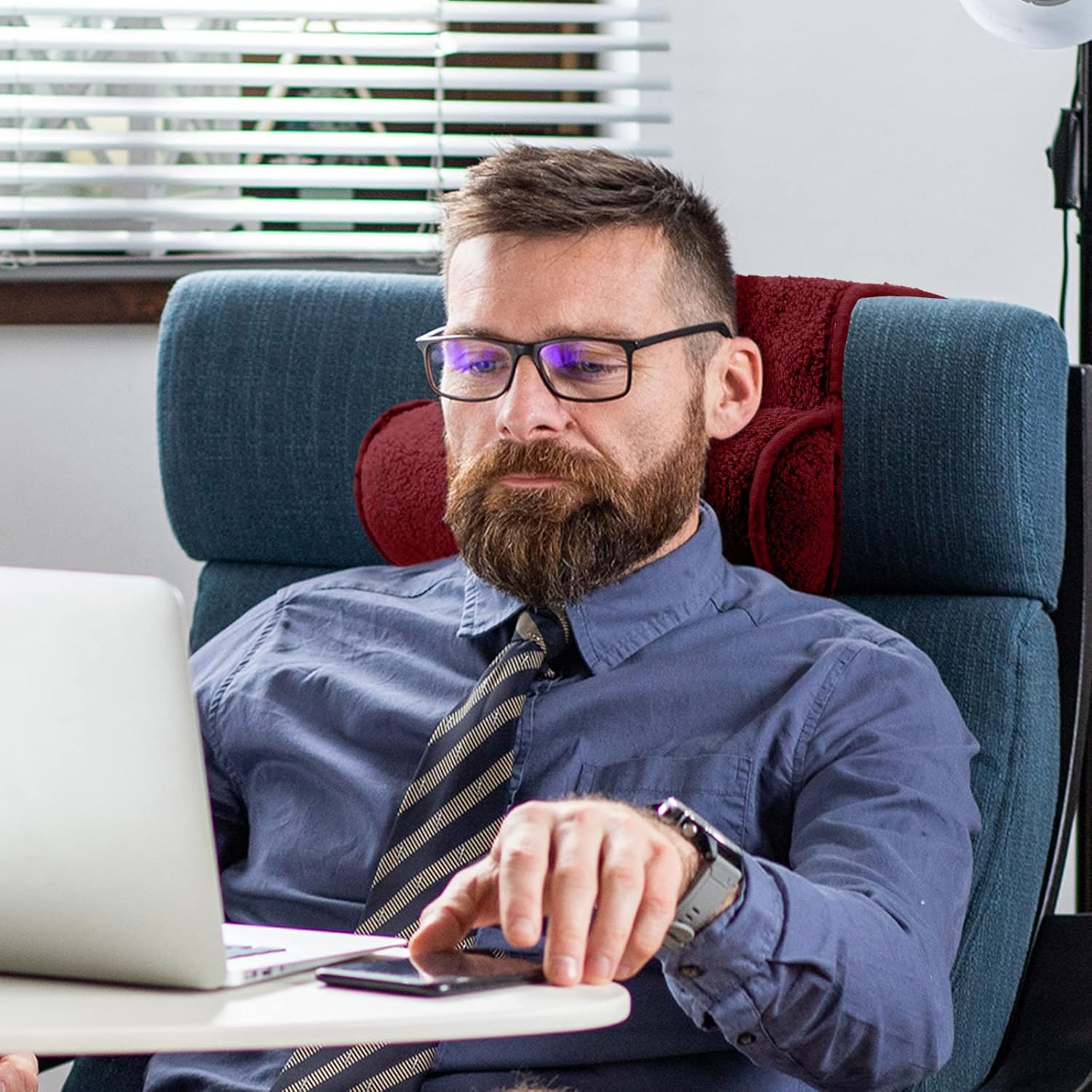 Weysat Neck Head Pillow for Recliner Chair Non Slip Fleece Adjustable Neck Roll Support Headrest Pillow for Travel Home Office Recliner Couch Sofa Armchair(Burgundy) - Image 4