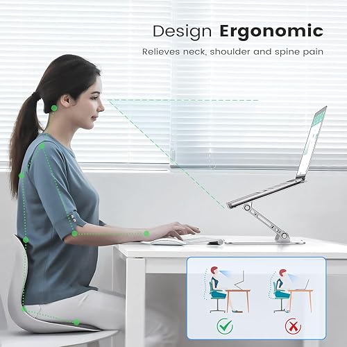 Miniatura 2 de Soporte ajustable para computadora portátil, soporte de aluminio resistente para computadora portátil, soporte plegable para laptop, elevador