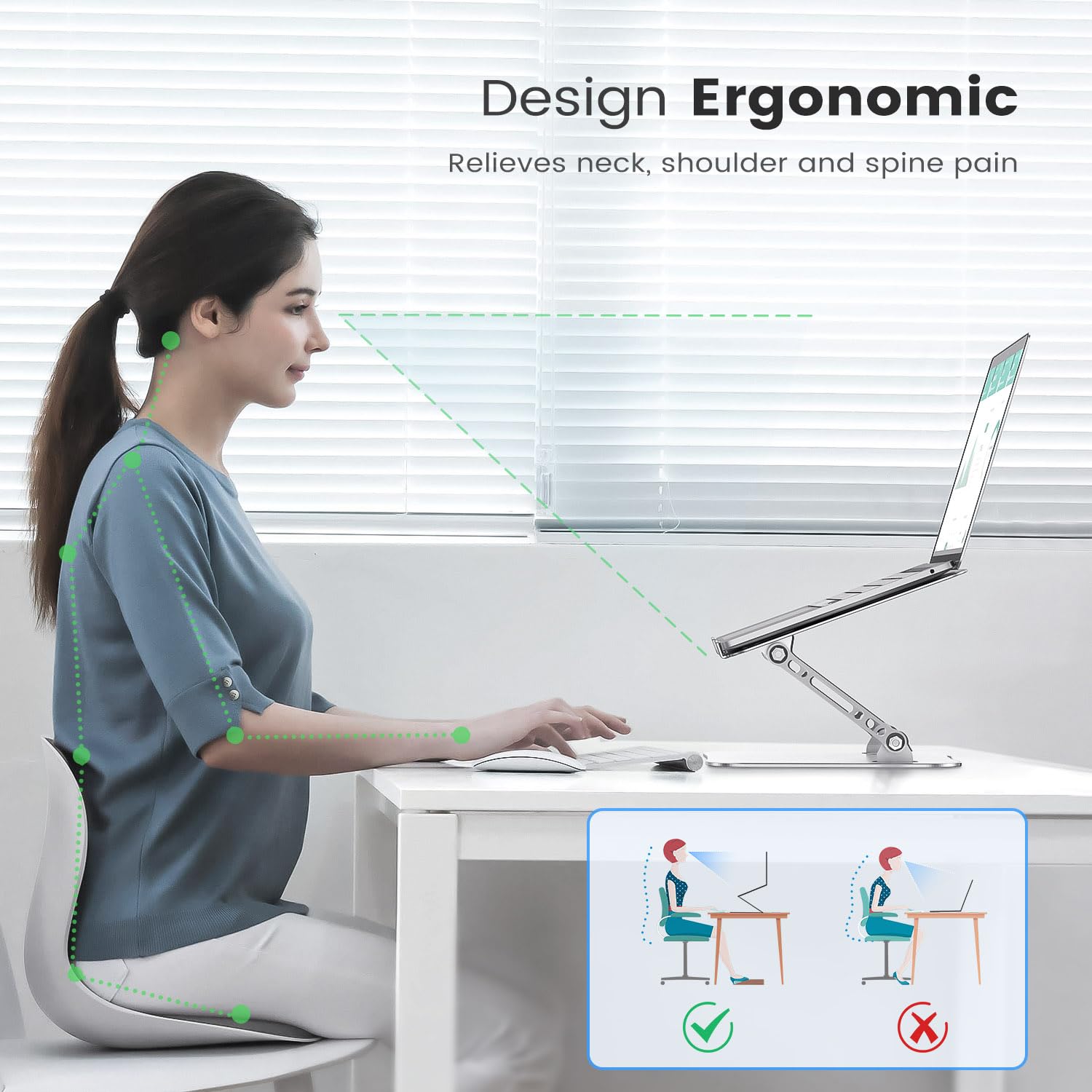 Orlian Laptop Stand Adjustable Computer Stand Sturdy Aluminum Laptop Stand for Desk Foldable Laptop Holder Portable Laptop Riser for 11–16-inch Laptop Notebook Tablet and More, Silver